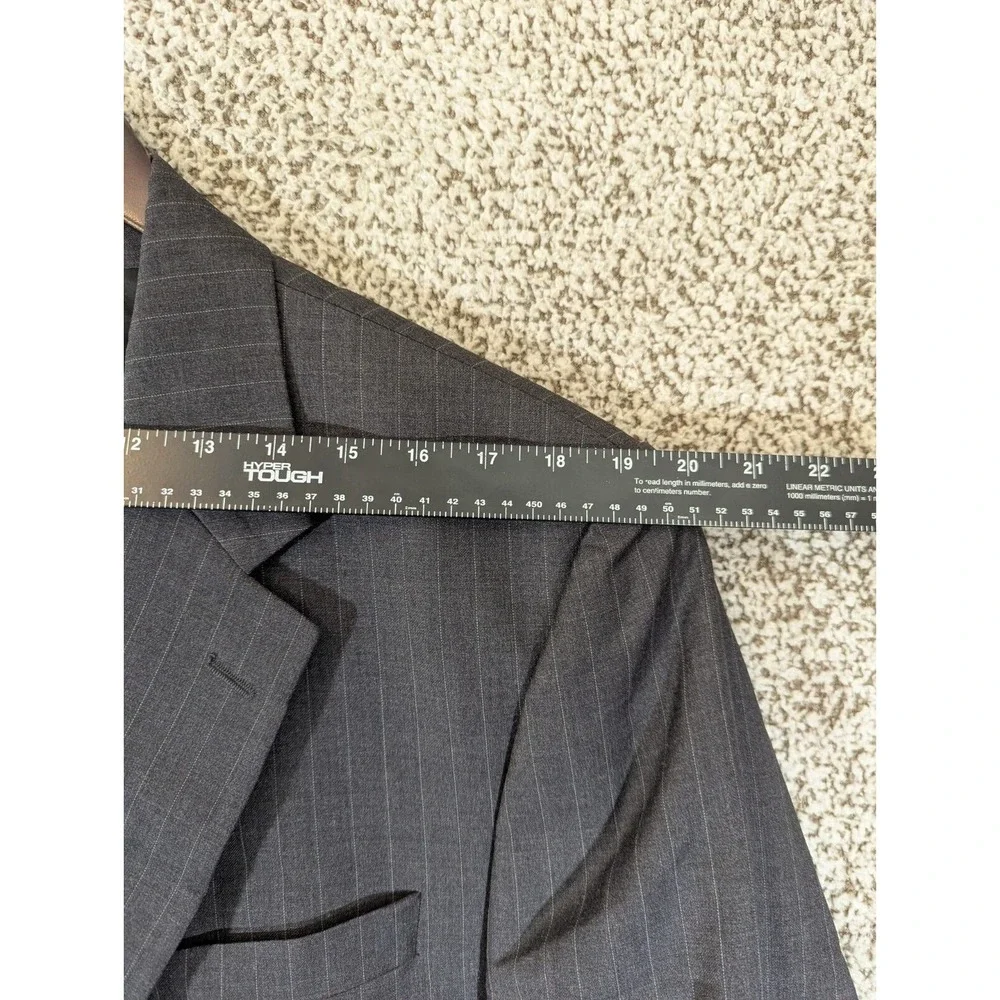 LRL Ralph‎ Lauren Sport Coat Mens 42R Grey Striped 1990s Virgin Wool Blazer Vtg - Picture 6 of 16